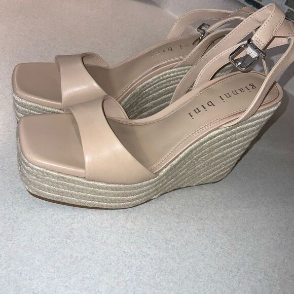 Gianni Bini Senna Leather Jute Platform Wedge Sandals Size 10 - Picture 5 of 6